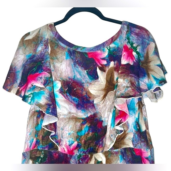 Soft Surroundings Italian Dreams Floral Tiered Maxi Dress w/ Flutter Sleeves, L - Picture 5 of 11